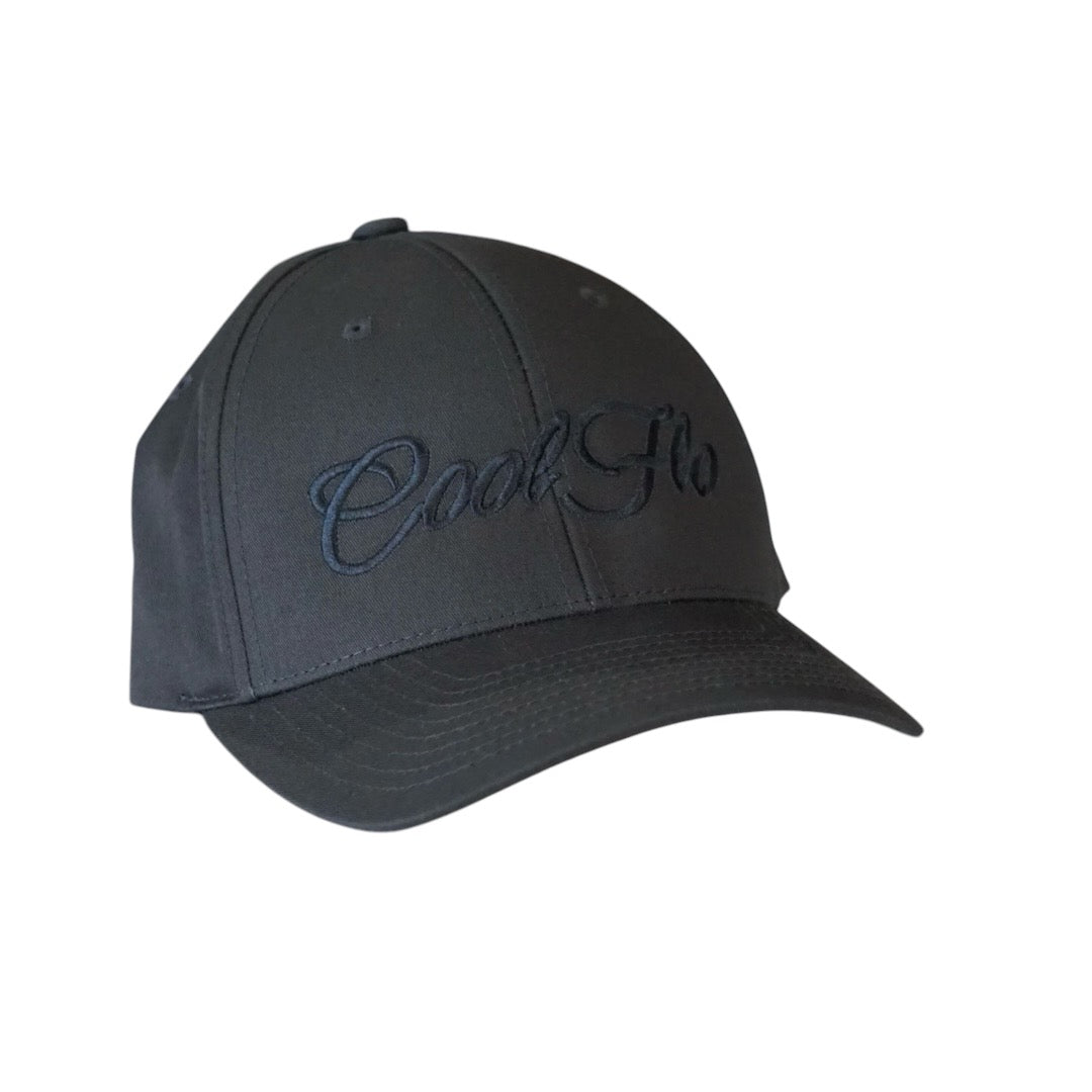 Charcoal baseball cap with a 12cm  script logo in matching embroidery on the front of the cap.