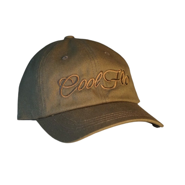 Green dad cap with matching embroidered script logo on the front.