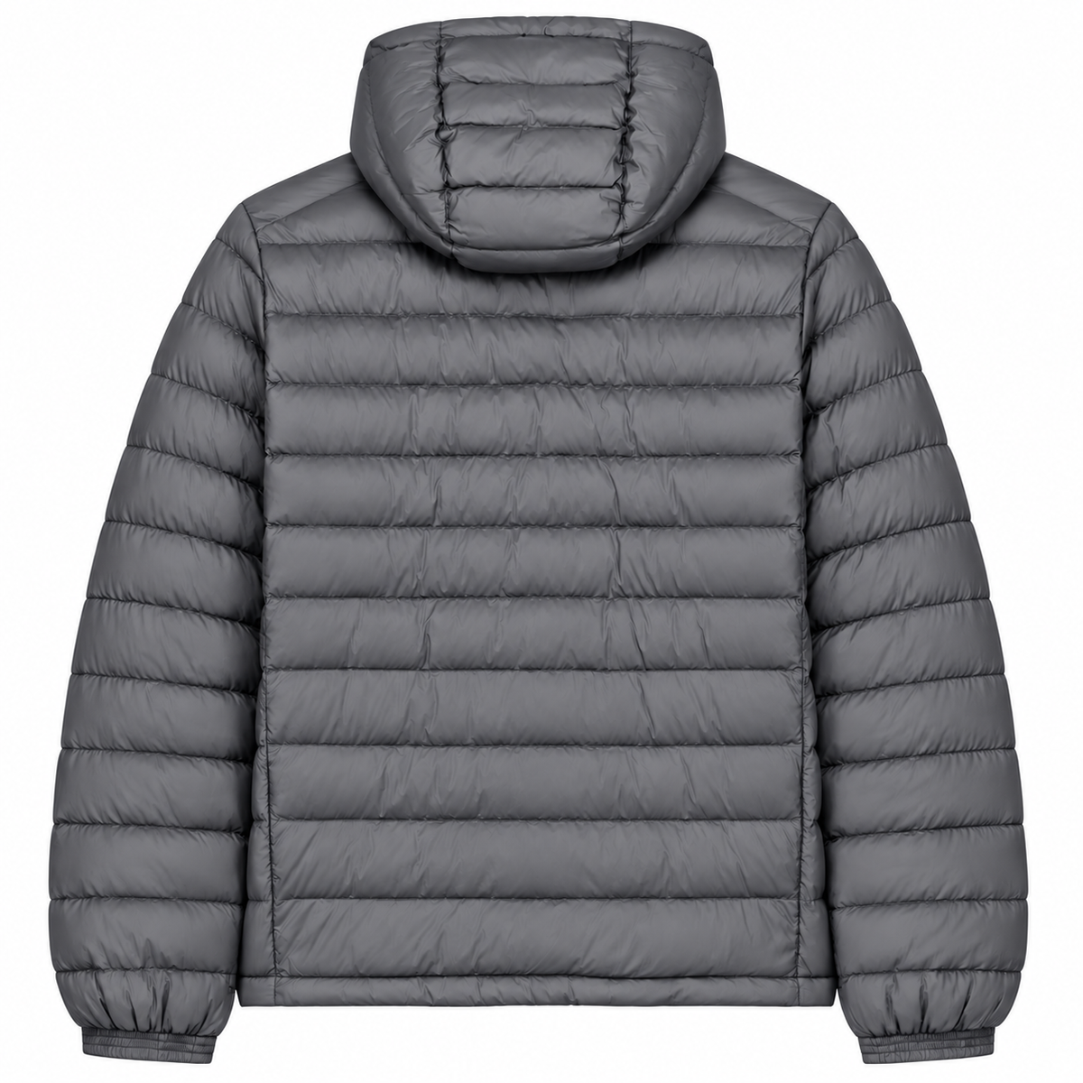 Back view of the Cool Flo Puffer Jacket in anthracite showing the hood and quilted finish.