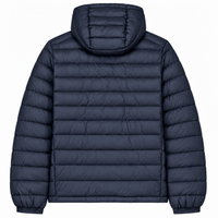 Back view of the Cool Flo Puffer Jacket in navy, showing the hood and quilted finish.