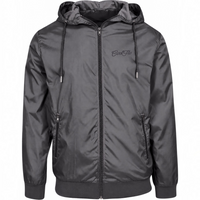 Cool Flo Wind Runner Jacket in dark grey with tonal embroidered Script logo, hood and zipped pockets.