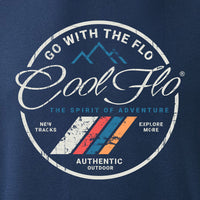 Cool Flo 'Threads and Treads' navy bluesweatshirt with white and orange print on the front. 