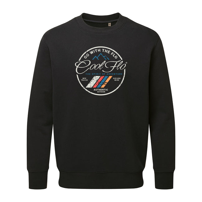 Cool Flo 'Adventure' black sweatshirt with full colour print on the front. 