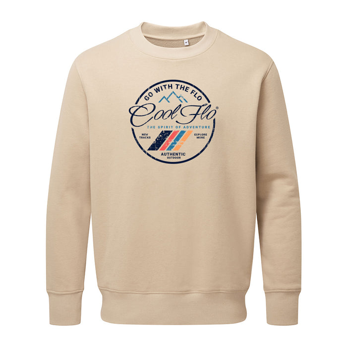 Cool Flo 'Adventure' desert sand sweatshirt with full colour print on the front. 