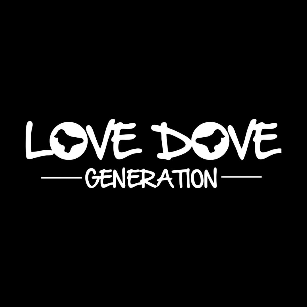 Close-up of the Classic Black Hoody with Love Dove Generation logo printed  in white across the chest  - from the DJ Billy Daniel Bunter/Cool Flo Col-Lab Collection