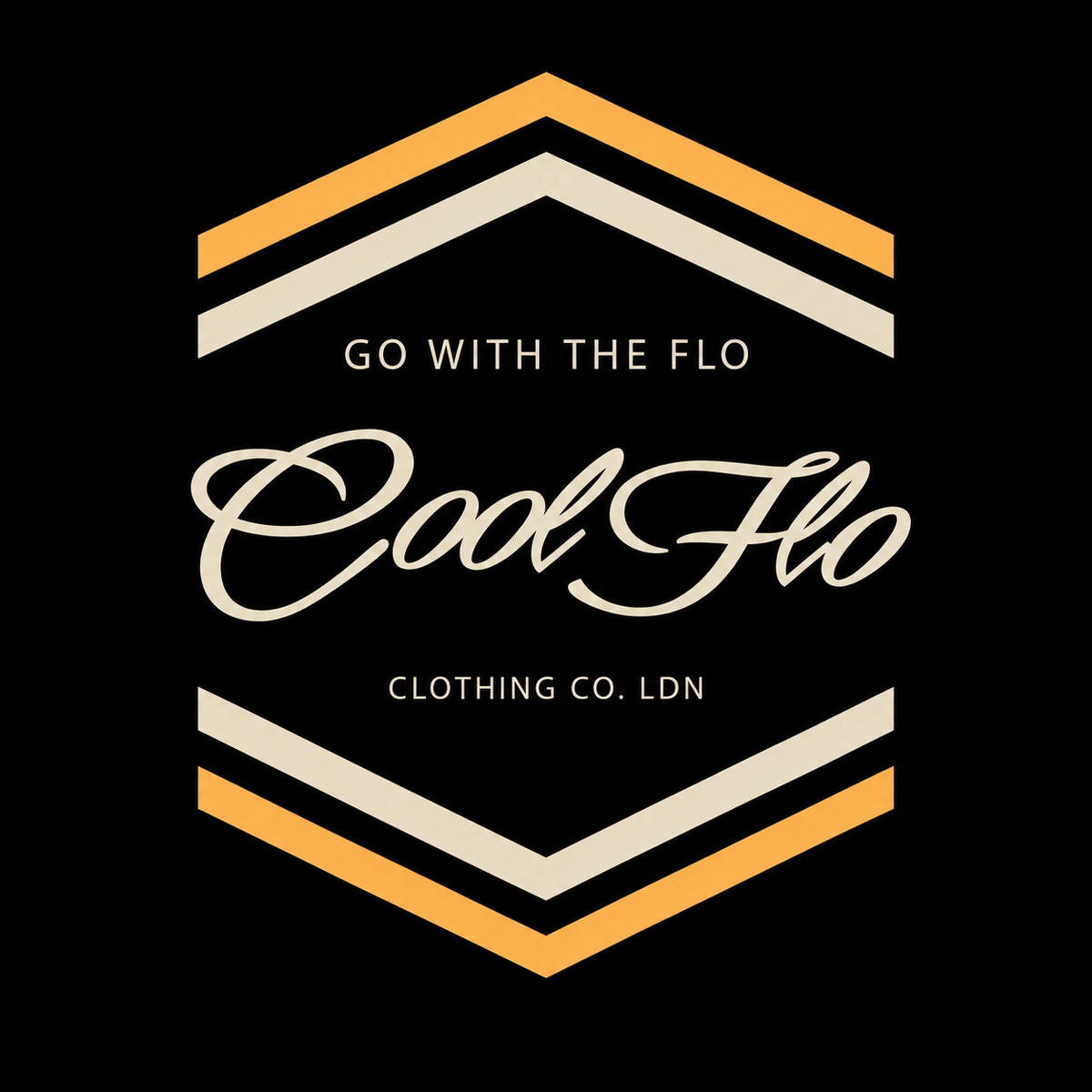 Cool Flo Chevron black hoodie with cream and yellow chest print - rollover image