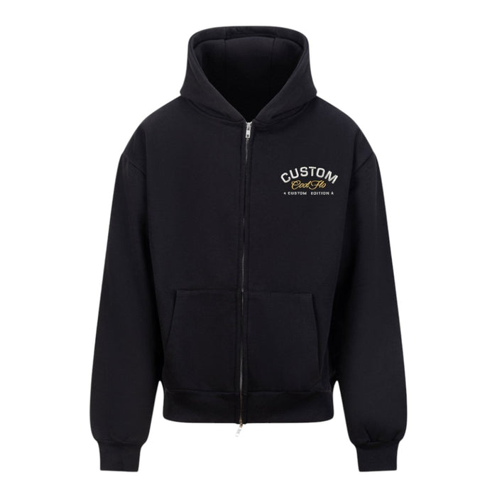 Cool Flo Custom Edition Black Zip Hoody with silver and yellow left-chest embroidery.