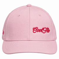 Front view of a Cool Flo Pink baseball cap featuring an embroidered Mini Script logo positioned on the front left panel.