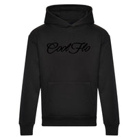 Cool Flo black heavyweight hoody with a 3D high build embroidery script logo.