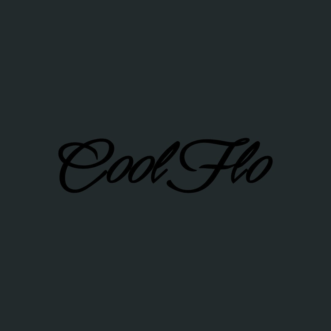 Close-up of Cool Flo black sweatshirt with 3D high build embroidered script logo.