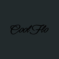 Close-up of Cool Flo black sweatshirt with 3D high build embroidered script logo.