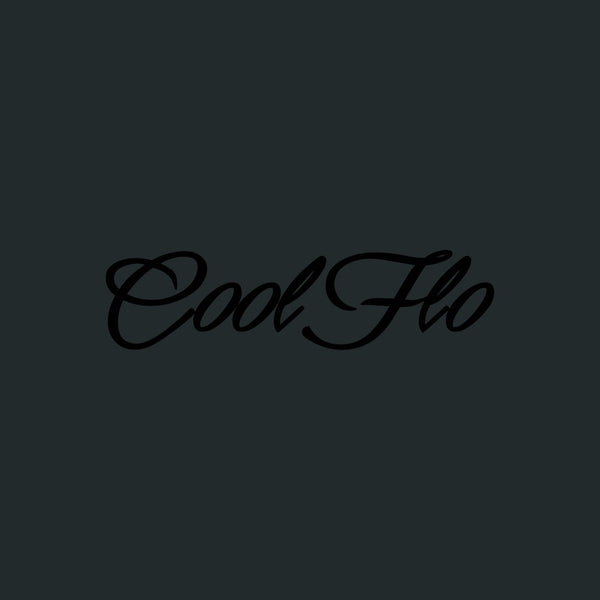 Close-up of Cool Flo black sweatshirt with 3D high build embroidered script logo.