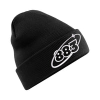 Centreforce black beanie hat with an embroidered Orbit 883 white logo on the cuff.