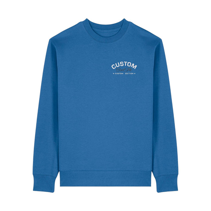 Cool Flo Custom Edition Sweatshirt in Blue with custom white embroidery and burgundy logo on left chest. 