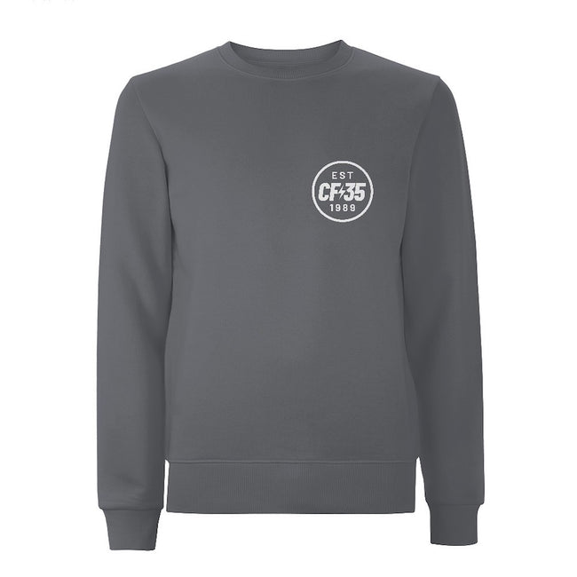 CF35 Anthracite Sweatshirt with white anniversary logo on left chest and reverse