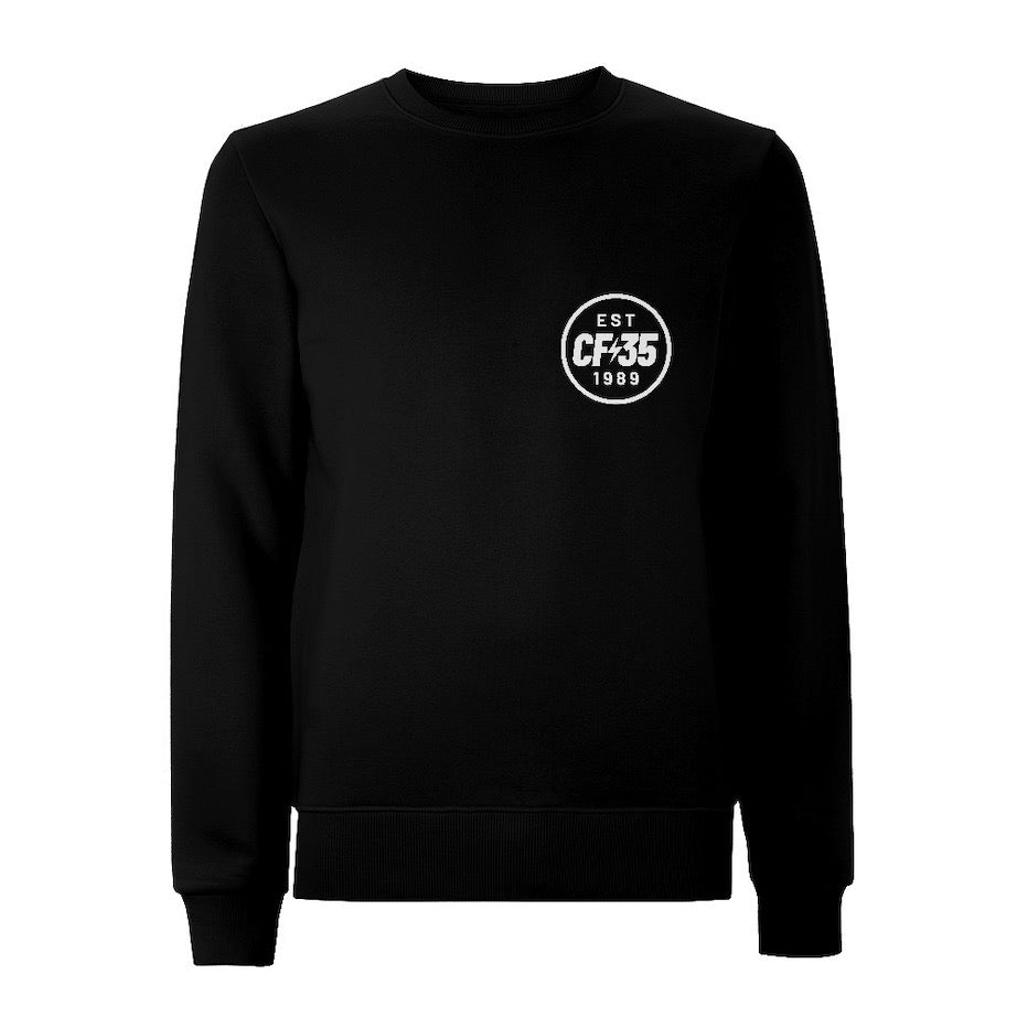 Centreforce CF35 black sweatshirt with 35th anniversary white print left chest logo