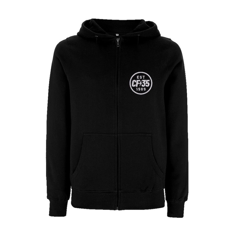 CF35 Black Zip Hoody with embroidered 35th anniversary logo