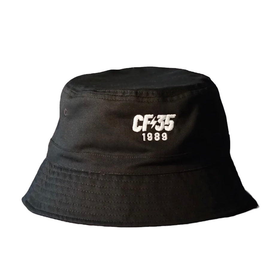 CF35 Black Bucket Hat with white anniversary logo stictched on the front