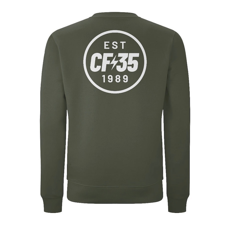 Centreforce CF35 Khaki sweatshirt with 35th anniversary white print back logo