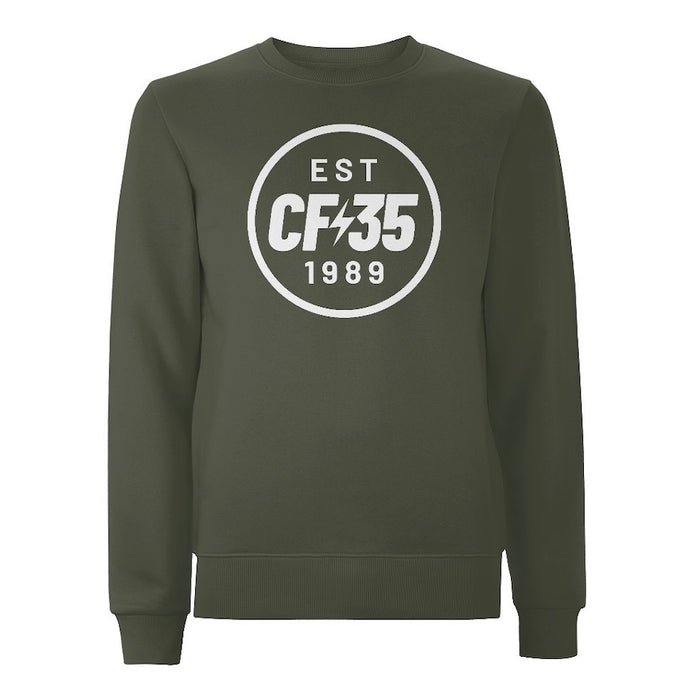 CF35 Khaki Sweatshirt with white anniversary logo printed on chest