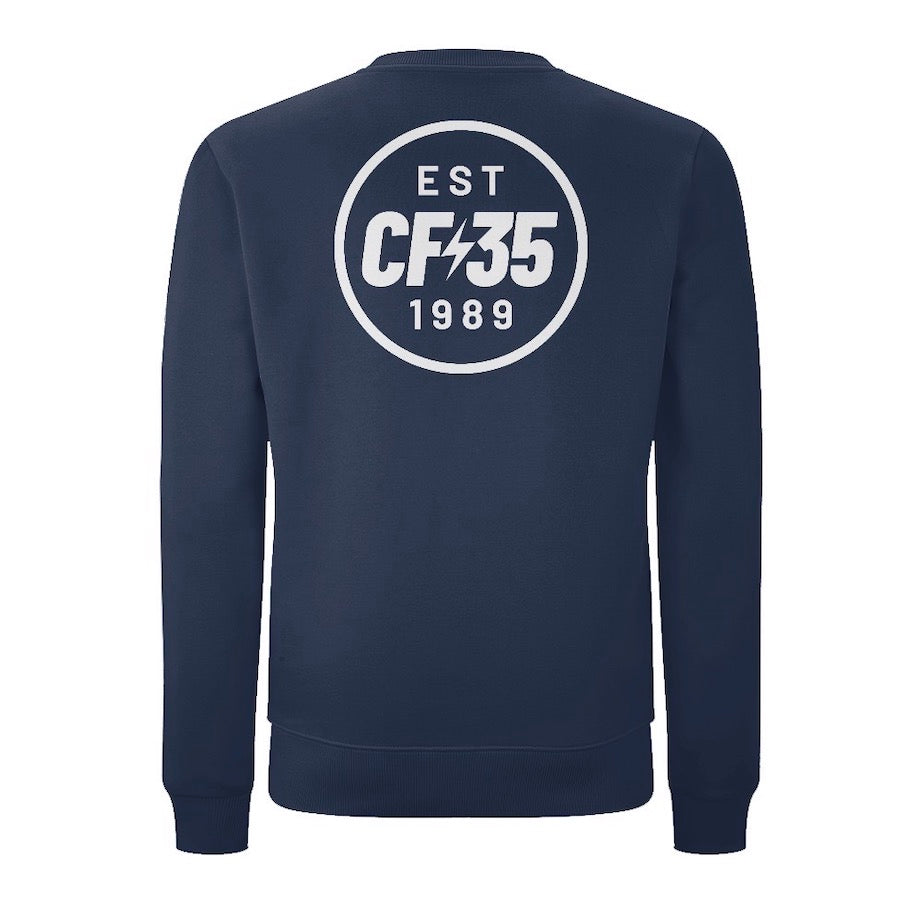 Centreforce CF35 Navy blue sweatshirt with 35th anniversary white back print logo