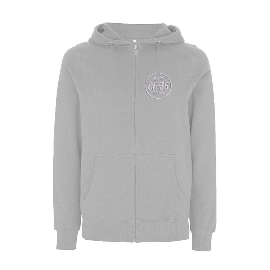 CF35 Grey Marl Zip Hoody with embroidered 35th anniversary logo