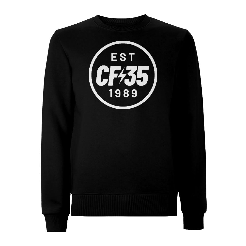 CF35 black sweatshirt large anniversary logo printed on the front