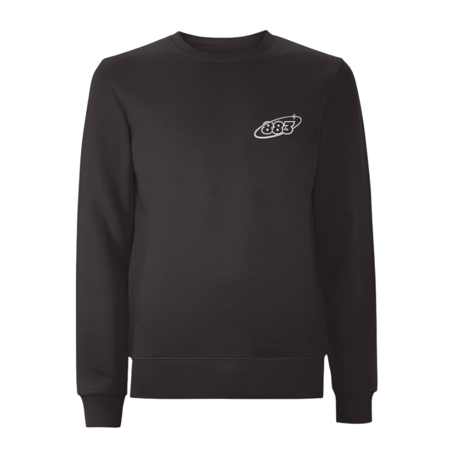 Centreforce black sweatshirt with 883 Orbit logo embroidered in white on the left chest.