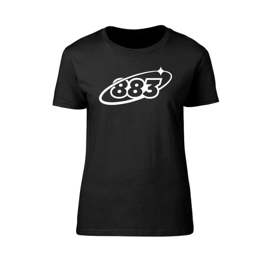 Centreforce black women's t-shirt with bold 883 Orbit logo printed on the front.