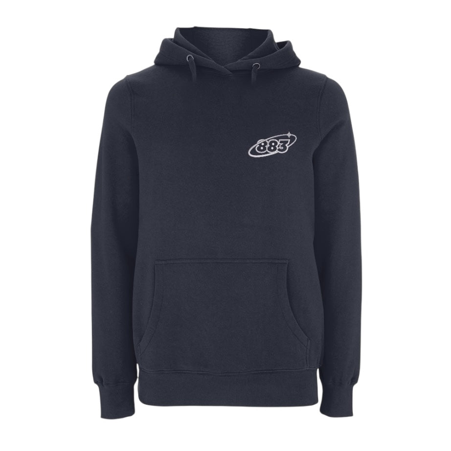 Centreforce navy blue hoody with small 883 Orbit logo embroidered on the left chest