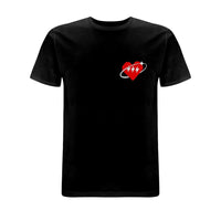 Black Centreforce 883 t-shirt with red orbit heart logo printed on the left chest.
