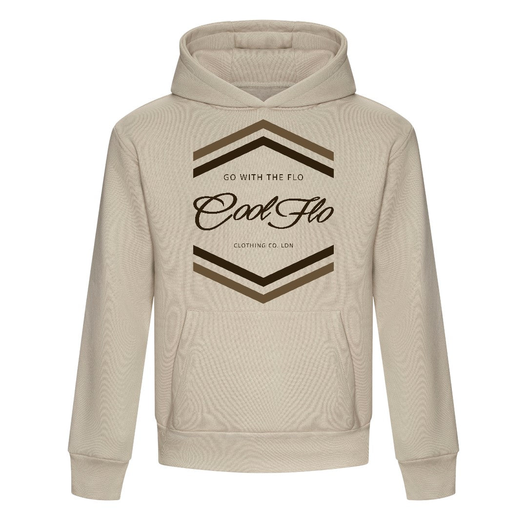 Cool Flo CHEVRON stone hoodie with a bold two-tone brown 'Go With The Flo' chest print.