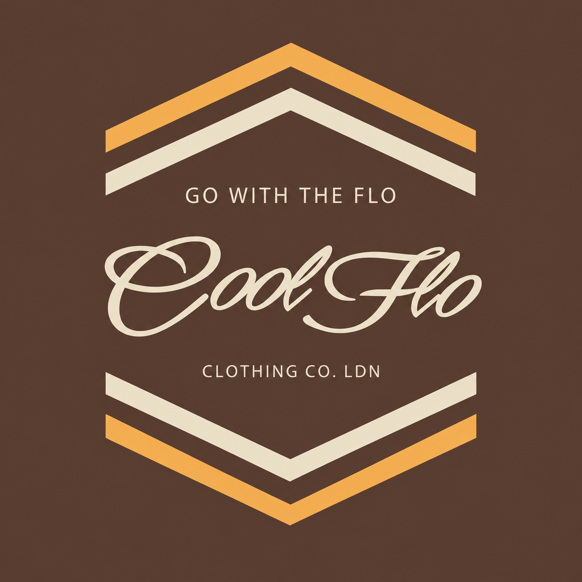 Cool Flo 'Chevron' mocha t-shirt with a cream and golden-yellow chest print.t - rollover image