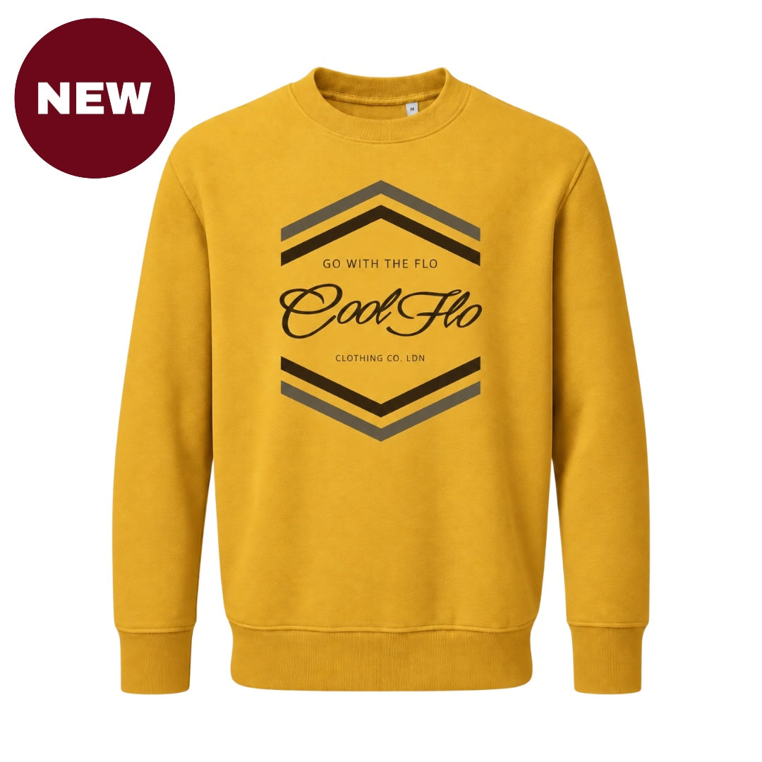 'NEW' Cool Flo Chevron ochre sweatshirt with two-tone brown chest print