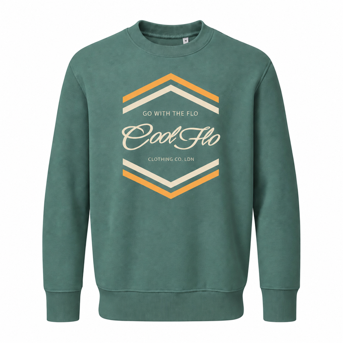 Cool Flo Chevron green sweatshirt with yellow and cream chest print