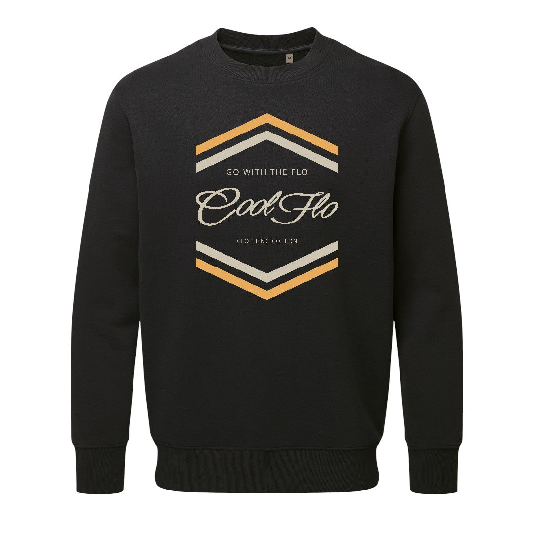 Cool Flo Chevron black sweatshirt with yellow and cream chest print