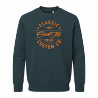 Cool Flo Classic Custom Co DEEP TEAL sweatshirt with bold orange print design.
