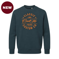 'NEW' Cool Flo Classic Custom Co DEEP TEAL sweatshirt with bold orange print design.