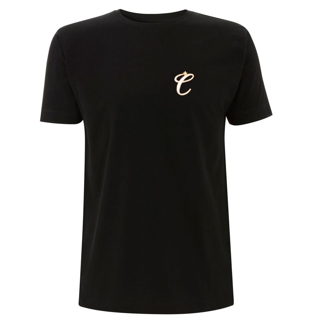 Black t-shirt with embroidered Clockwork Orange logo