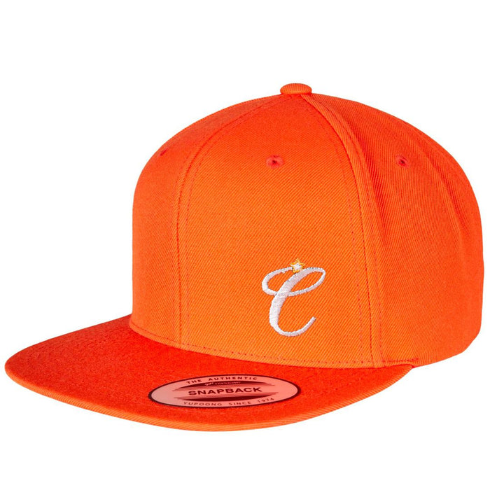 Clockwork Orange snapback cap in orange with embroidered Clockwork Orange logo