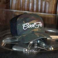 Camo White Script Trucker Cap - Cool Flo