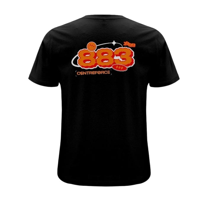 Black Centreforce t-shirt with orange 883 chest logo and large 1989-inspired back graphic- back view
