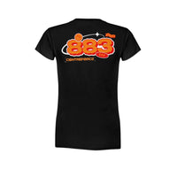 Black Centreforce ladies  t-shirt with orange 883 chest logo and large 1989-inspired back graphic- back view