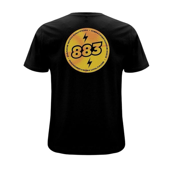 Black Centreforce High Voltage T-shirt - featuring a large yellow and black circular 883 High Voltage design on the back.