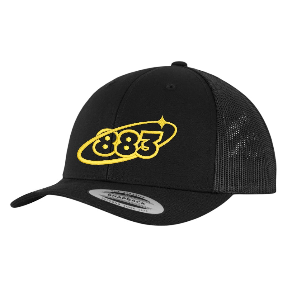 Centreforce Black Trucker Cap with yellow 883 Orbit  embroidered logo