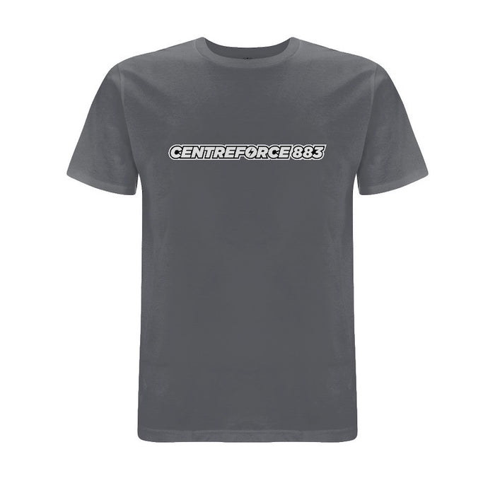 Anthracite grey t-shirt with the black and white Centreforce 883 radio logo printed on front