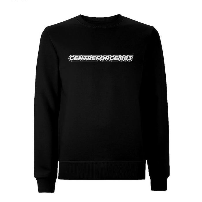 Black sweatshirt with the black and white Centreforce 883 radio logo printed on front