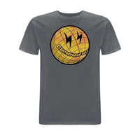 Anthracite Grey Centreforce Globe T-shirt - featuring large yellow and black 'smiley' globe logo.