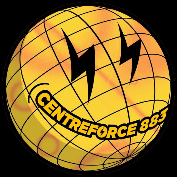 Centreforce radio yellow and black 'Globe' logo with smiley face.