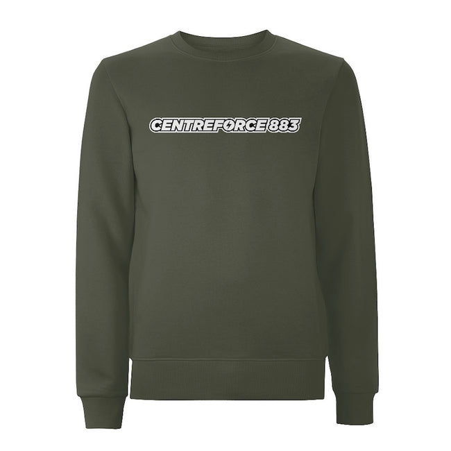 Khaki sweatshirt with the black and white Centreforce 883 radio logo printed on front